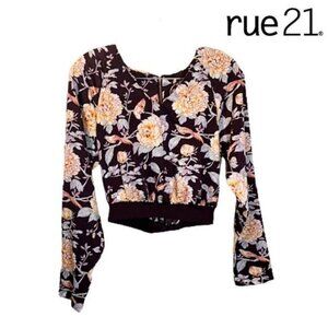 Rue 21 Women's Floral V-neck Long‎ Sleeve Crop Top NWT